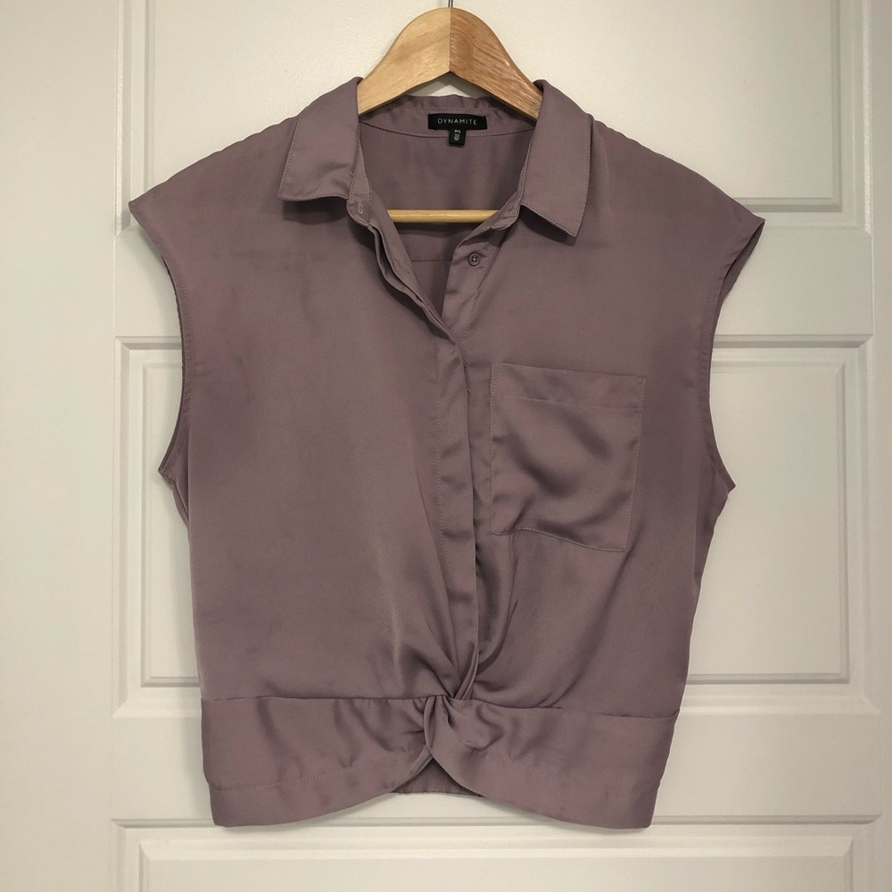 Purple button-up blouse